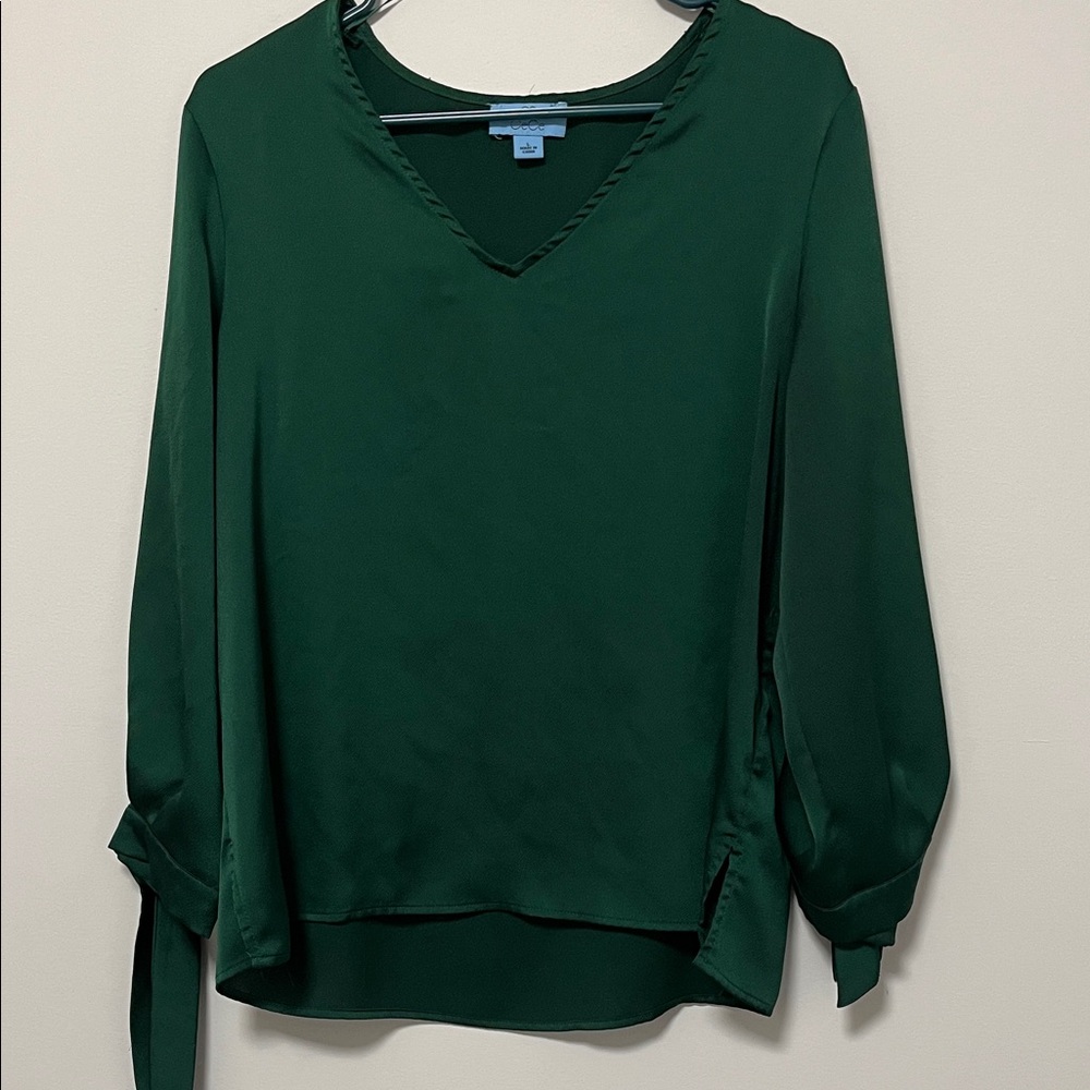 CeCe Deep Green V-Neck Blouse